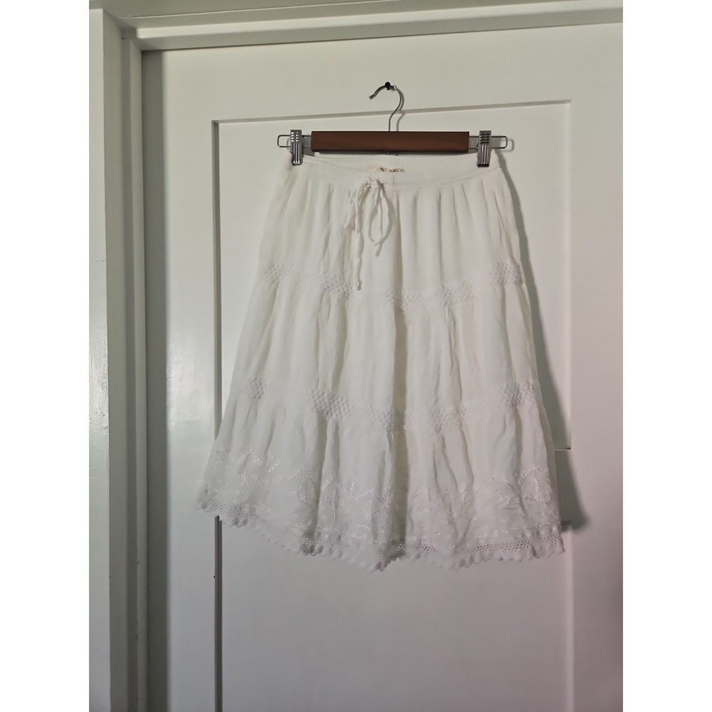 Studio West Apparel White Tiered Boho Midi Skirt Petite Small (PS) - Picture 12 of 12
